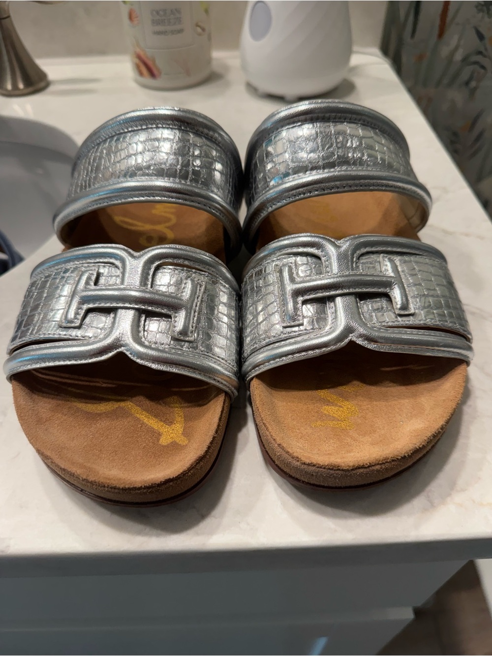 Sam Edelman Metallic Silver Slide Sandals